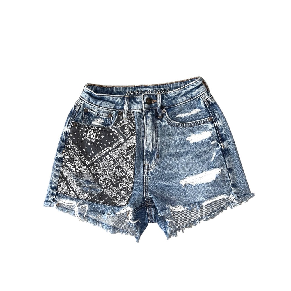 American Eagle Festival High-Rise Boyfriend Shorts Bandana Patchwork Size 00